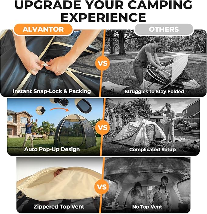 Alvantor® Pop Up Screen House Tent Snap-fit Mesh Screen Gazebo with Peaked Roof Portable Screen Room Canopy Shelter with Sandbags for Camping Backyard Picnic
