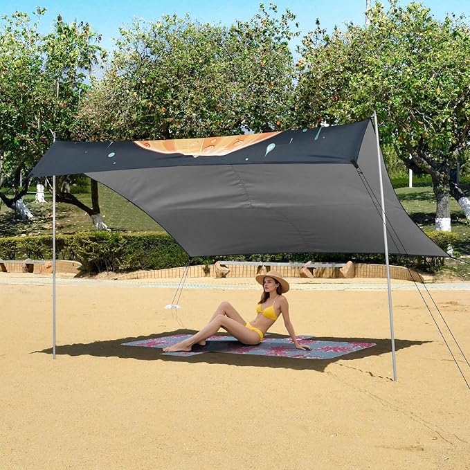 ALAZA Hamster Mushroom Beach Tent Sun Shelter UPF50+ Protection Beach Shade Canopy w/ 4 Sandbags for Outdoor Camping Fishing Backyard Fun Picnic 10x9 ft