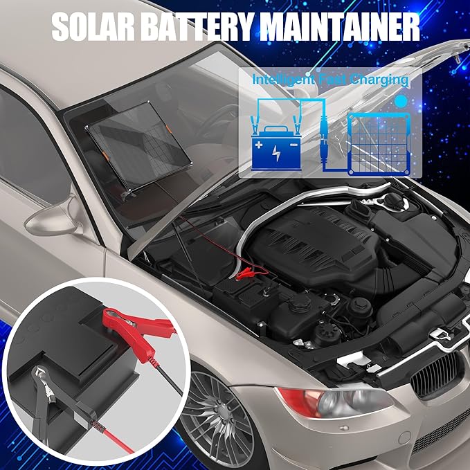 OYMSAE 30W 12V Solar Trickle Charger Maintainer Waterproof Portable Solar Panel Battery Charger Kit with Cigarette Lighter Plug &amp Alligator Clips for Car RV Truck Boat Motorcycle Marine
