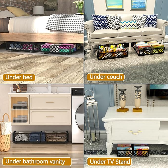 NADAMOO Under Bed Storage with Wheels 2 Pack Rolling Under Bed Storage ContainersFoldable Metal Under the Bed Organizer Bins for Bedroom Clothes Shoes Blankets