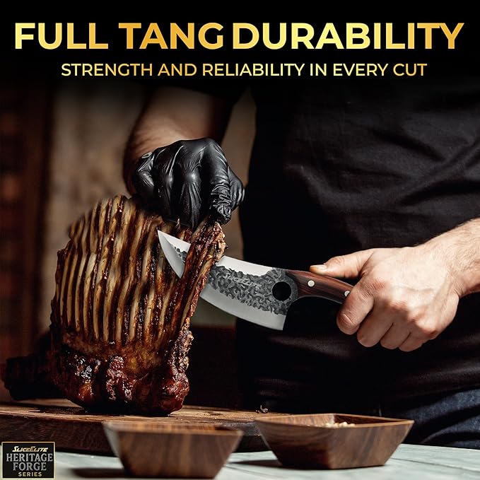 SliceElite Heritage Forge Series 2PCS Hand-Forged Serbian Chef &amp Viking Duo Kitchen Tool Meat Cleaver Chopping Knife Outdoor Cooking BBQ Butcher Set Forged Cooking Knives Great Knife for Men and W