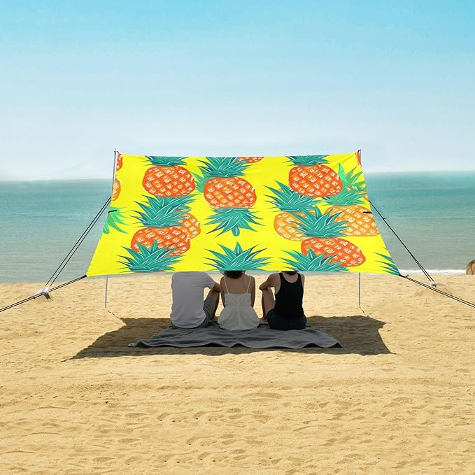 Beach Canopy with Windproof Ropes &amp Sandbags Beach Tent Sun Shade Sun Shelter for Camping Trips Fishing Backyard Fun or Picnics Pineapples