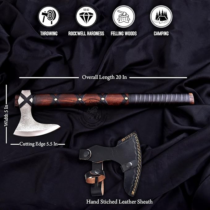 Hand-Forged Viking Axe of Ragnar Lothbrok Hunting Axe Handmade Camping Axes Hatchet-Norse Axe Tomahawk Vikings Bearded Axes Leather-Wrapped Handle &amp Sheath (AXE-11)