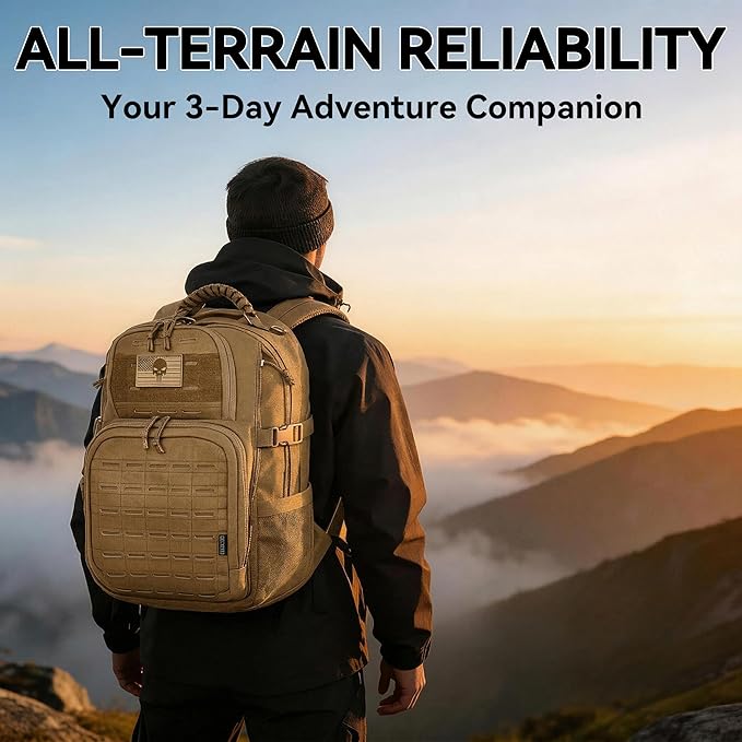 Military Tactical Backpack Tactical Backpack for Men Army 3 Days Assault Pack Military Molle Backpack Waterproof EDC Hiking Bug Out Bag with Water Bladder Compartment Hiking Rucksack