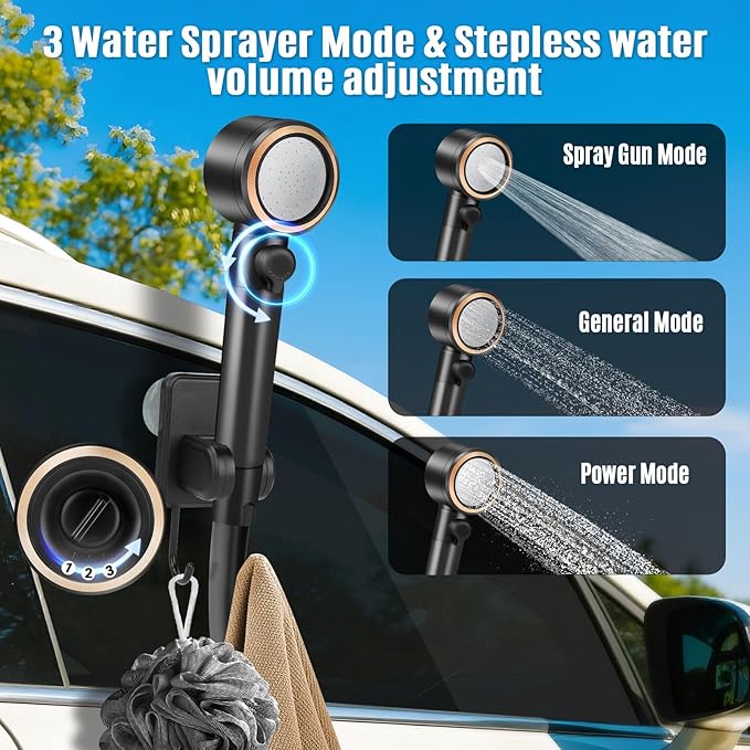 Upgraded Portable Shower with Heater 1500W Immersion Heated 8000mAh Rechargeable Camping Shower Pump with LED Display IPX8 Waterproof Lightweight Outdoor Shower Pump Kit for Hiking