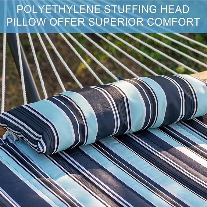 Lazy Daze Hammocks 12 FT Quilted Fabric Double Hammock with Spreader Bars and Detachable Pillow 450lbs Weight Capacity