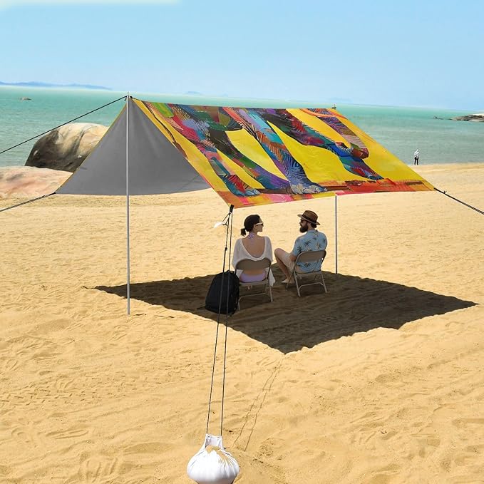 ALAZA Elephant Collage Beach Tent Sun Shelter UPF50+ Protection Beach Shade Canopy w/ 4 Sandbags for Outdoor Camping Fishing Backyard Fun Picnic 10x9 ft