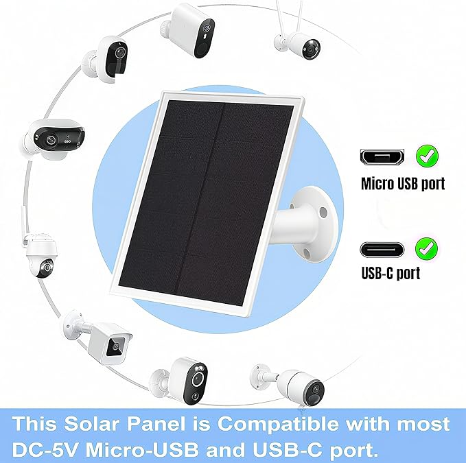 2 Packs Solar Panel for Ring Security Camera Premium 5V USB Solar Panel Charger IP65 Waterproof Compatible with Outdoor Rechargeable Battery Powered Cam 9.8ft USB Cable 360 Adjustable Bracket