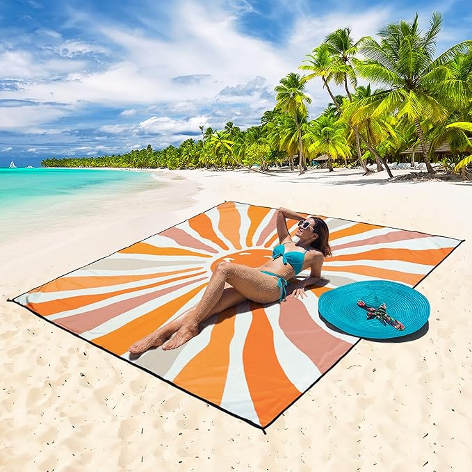 Beach Blanket Waterproof Sandproof Beach Mat 79 X 83/10'x9'for 2-8 Adults Quick Drying Outdoor Picnic Mat Beach Accessories for Travel Camping Hiking