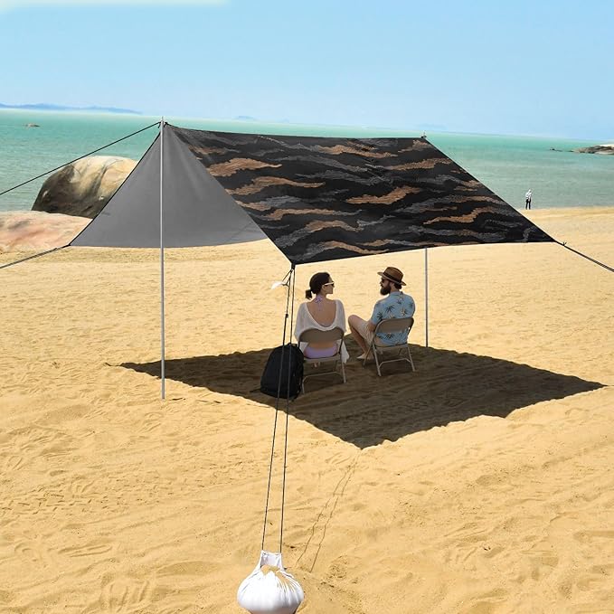 ALAZA Abstract Tiger Prints Beach Tent Sun Shelter UPF50+ Protection Beach Shade Canopy w/ 4 Sandbags for Outdoor Camping Fishing Backyard Fun Picnic 10x9 ft