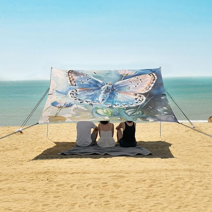 ALAZA A Blue Butterfly Watercolor Beach Tent Sun Shelter Portable Canopy Sunshade for Outdoor Camping Picnics Backyard Fun 10x9 ft