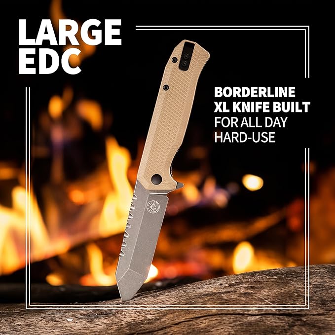 Off-Grid Knives - Viper V2 with154CM Steel Tanto Blade Grippy G10 Scales Left or Right Deep Carry Clip Ceramic Ball Bearings (Coyote)