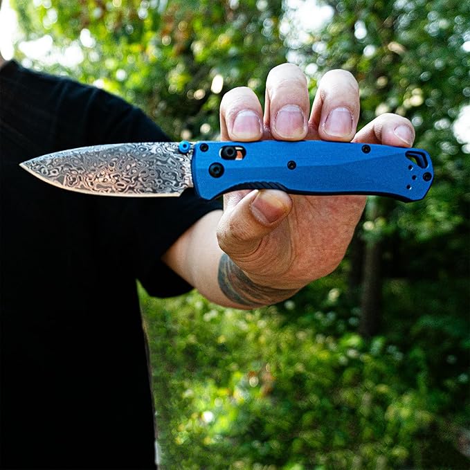 Damascus Pocket Knife 3 Blue Pocket Knife With Aluminum Handle And Reversible Pocket Clip For Camping And Hiking
