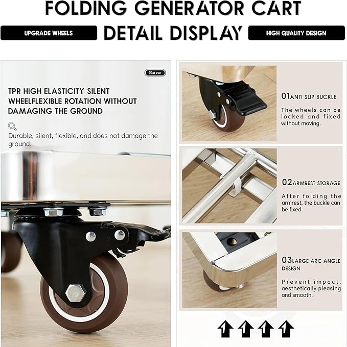 Generator Wheel KitGeneratorCart500LB Heavy-Duty GeneratorCart with Wheels Made of 100% Sstainless Steel(19.6X13.7inches) (Stainless Steel Iron Color)