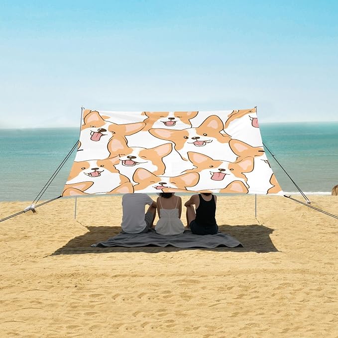 ALAZA Corgi Dogs Pattern Beach Tent Sun Shelter Portable Canopy Sunshade for Outdoor Camping Picnics Backyard Fun 10x9 ft
