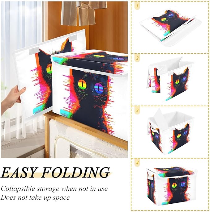 AIXIWAWA Lidded Storage Cube (Digital Art Cat) Fabric Foldable Closet Bins with Flip Lid and Handles Organizer Basket Container 16.5 x 12.6 x 11.8 IN