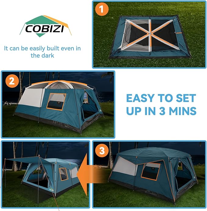 COBIZI 4-6-8-10 Person Camping Tent Spacious Family Tents for Camping Ideal Hiking 3500mm Waterproof Double-Layer Windproof Tent for Hiking &amp Backpacking