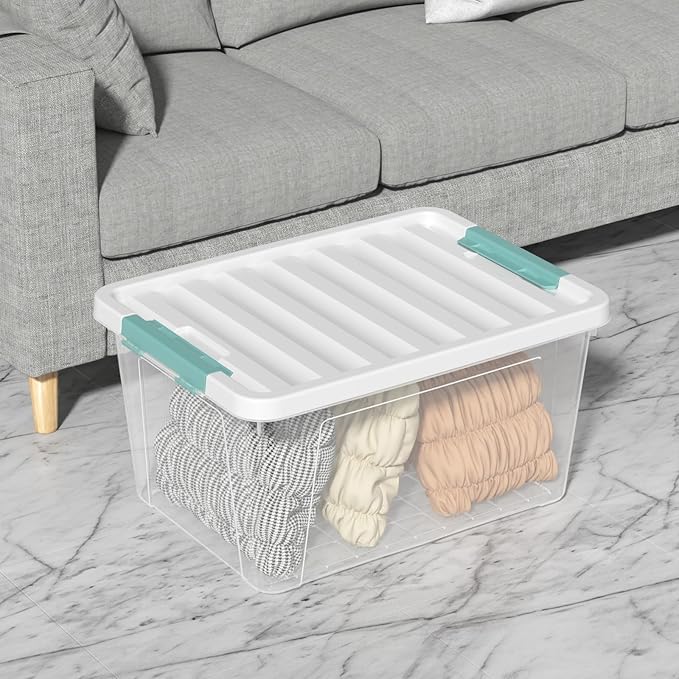 Ramddy 32 Quart Clear Storage Bin with Lid 6-Pack Plastic Storage Box