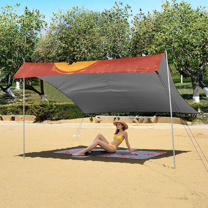 Western Cowboys Under Sunset Beach Tent Sun Shelter Set UPF50+ UV Protection 10.5 x 9.19 FT Camping Shade Canopy with Sandbags Sand Anchors Carrying Bag and Others