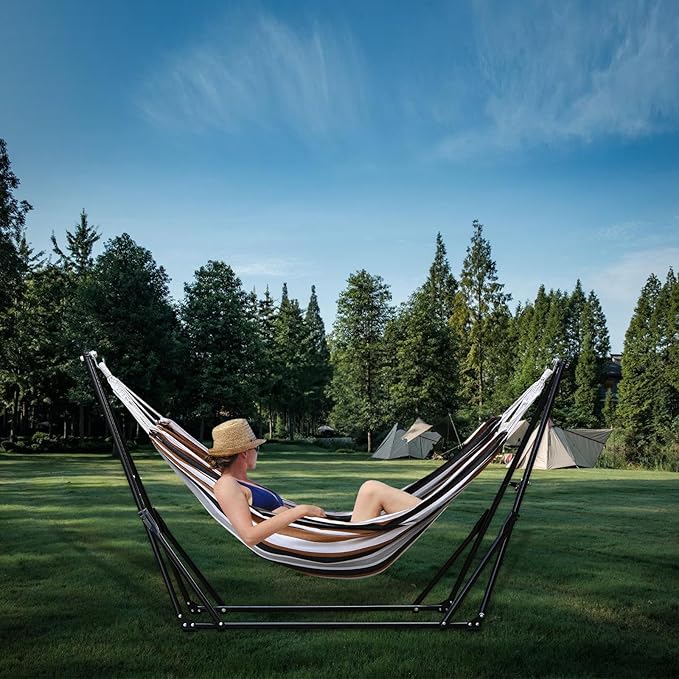 Hammock with Foldable Steel StandFrabic Tension Adjustable IndoorCarrying Bag Included 616 lbs Weight Capacity Portable Suitable for Outside Garden Yard Outdoor Inhouse Cyan