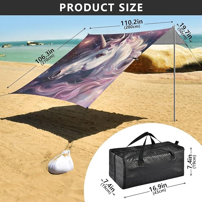 ALAZA Star Magic Unicorn Space Beach Tent Sun Shelter Portable Canopy Sunshade for Outdoor Camping Picnics Backyard Fun 10x9 ft