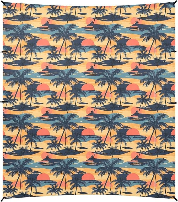 ALAZA Sunset Palm Beach Tent Sun Shelter UPF50+ Protection Beach Shade Canopy w/ 4 Sandbags for Outdoor Camping Fishing Backyard Fun Picnic 10x9 ft