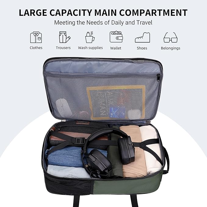 WITZMAN Carry On Travel Backpack for Men Large Convertible 45L Fit 17 Inch Laptop Backpack 3 in 1 Bag for Airline Approved(B688 Light Green)