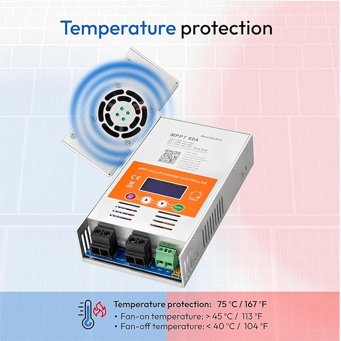 60A MPPT Solar Charge Controller V124 – Upgraded 12V/24V/48V Auto Detection Supports Lead-Acid &amp Lithium Batteries Max 160V PV Input