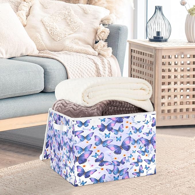 MNSRUU Containers Baskets with Lids Butterflies Fabric Foldable Storage Bins Organizer with Lid Collapsible Storage Boxes for Home Bedroom Closet Office