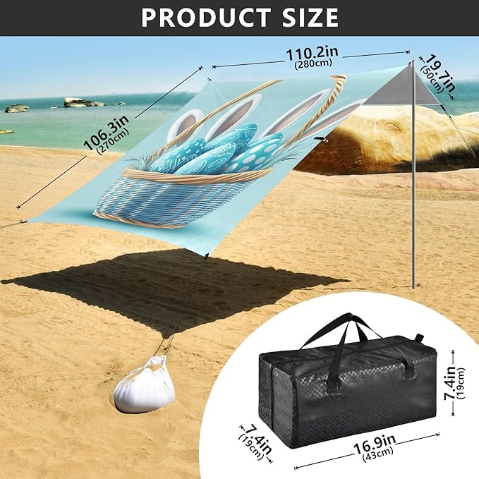 ALAZA Eggs in A Basket Beautiful Bunny Ears Beach Tent Sun Shelter Portable Canopy Sunshade for Outdoor Camping Picnics Backyard Fun 10x9 ft