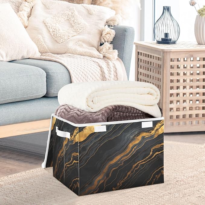 Marble Blue Black Gold Gradient Storage Bins with Lids Stackable Clothing Storage Storage Bins Large for Office Supplies