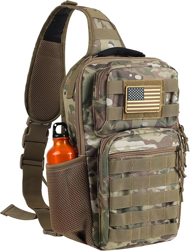 Rover Sling Pack Tactical Shoulder Sling Bag Backpack with Bottle Holder Crossbody Chest Bag CP Camo