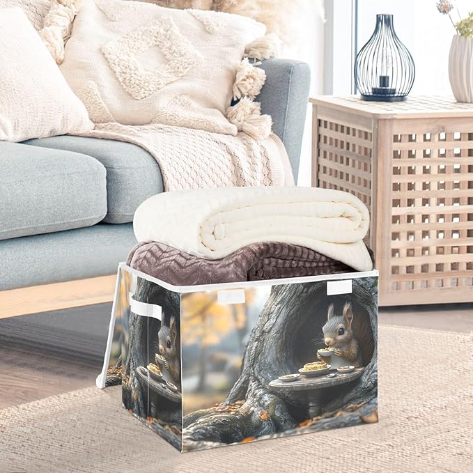 AIXIWAWA Lidded Storage Cube (Cute Animal Tree) Fabric Foldable Closet Bins with Flip Lid and Handles Organizer Basket Container 16.5 x 12.6 x 11.8 IN