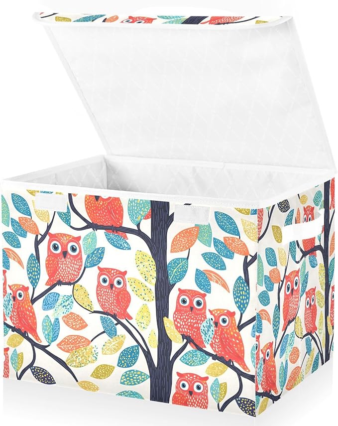 Storage Cube with Lid Cartoon Owls Print 16.5×12.6×11.8 IN 1 Pack Collapsible Large Capacity Foldable Storage Basket Bin Organizer