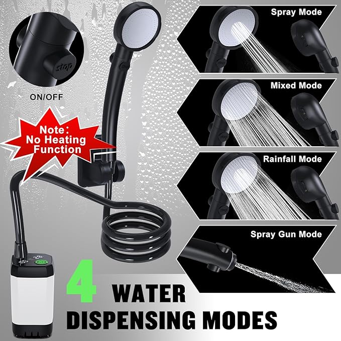 Portable Shower for Camping [Long-Lasting] Spopal 6000mAh Rechargeable Camping Shower with Intelligent LED Display 4 Spray Modes IPX7 Waterproof Outdoor Camp Pump for Hiking Travel Car Pet