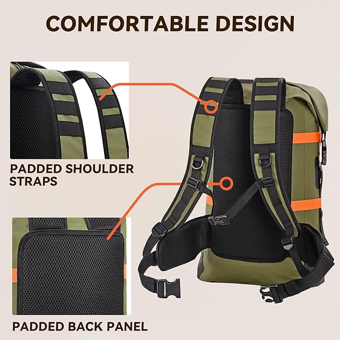 HEETA Dry Bags Waterproof Backpack 40L for Men &amp Women Roll Top Heavy Duty Cushioned Hiking Backpack for Kayaking Boating Paddle Boarding Fishing Travel Camping Beach Vacation Cruise Ship Essenti