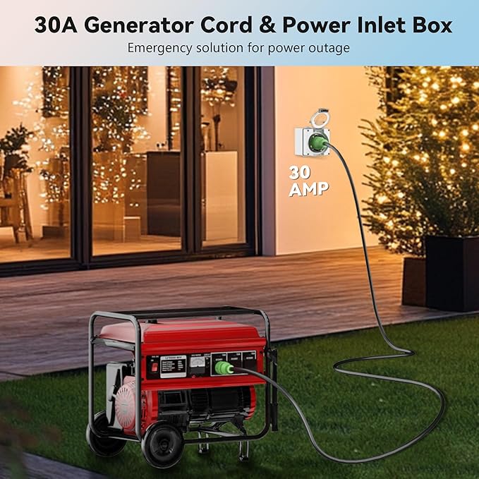 30 Amp Locking Generator Power Inlet Box NEMA L5-30C Female Power Inlet Box for 3 Prong Generator Cord Welding Machines 125Volt 3750 Watts IP66 Outdoor Dustproof and Weatherproof Outdoor Use