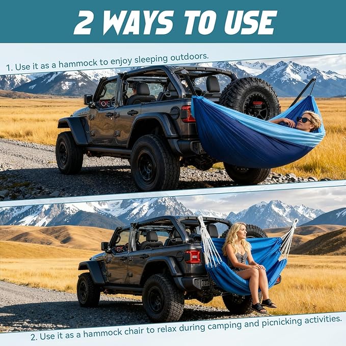 Hitch Mount Hammock &amp Chair Stand - Fits 2in Hitch Receiver - Includes Parachute Nylon Hammock Hammock Chair &amp Storage Bag - for Camping Outdoor Travel (350lbs Weight Capacity)