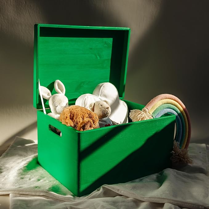 Creative Deco Large Green Wooden Box Storage with Hinged Lid | 15.8x11.8x9.44in (+-0.5) | Keepsake Gift Box Storage Document | Wood Chest Trunk PRODUCT NOT INTENDED FOR 15 YEARS OR BELOW