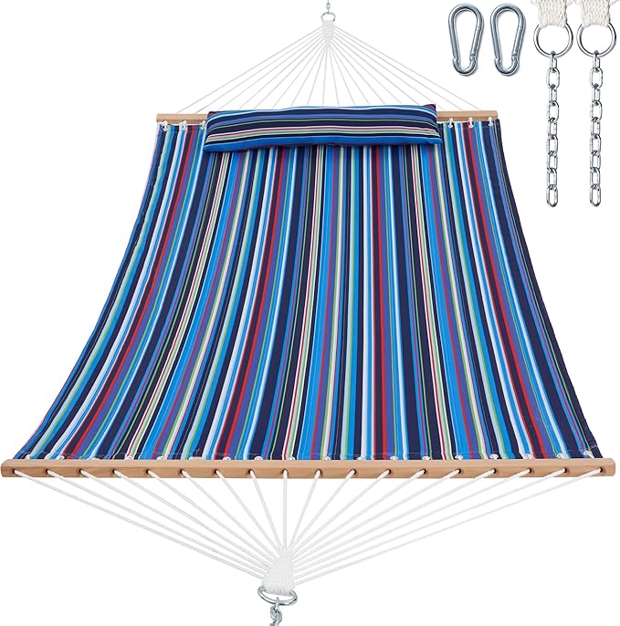 GAFETE Hammock 2 Person Quilted Fabric Hammocks for Outside Double 12ft Hammocks with Spreader Bar Large Removable Pillow Storage Bag Carabiners Max 475 lbs Capacity (Abyss Black)