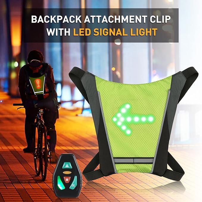 Drfeify LED Backpack Attachment ClampHolder Remote Control LED Backpack with Direction Indicator Safety Light Bag Sports Vest Wireless Controller for Cycle Running Walking Jogging (Grey)