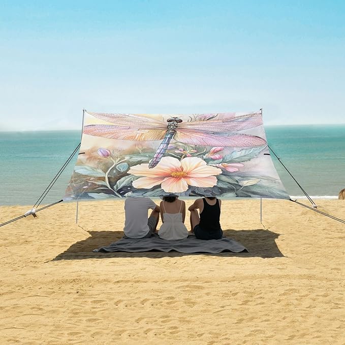 ALAZA Watercolor Dragonfly Flower Leaves Beach Tent Sun Shelter Portable Canopy Sunshade for Outdoor Camping Picnics Backyard Fun 10x9 ft