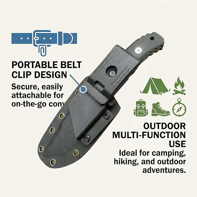 Fixed Blade Knife with Sheath 3.9 D2 Steel Survival Knives for Camping Bushcraft Hunting Ergonomic G10 Handle Outdoor Survival Gear Gift for Men Black