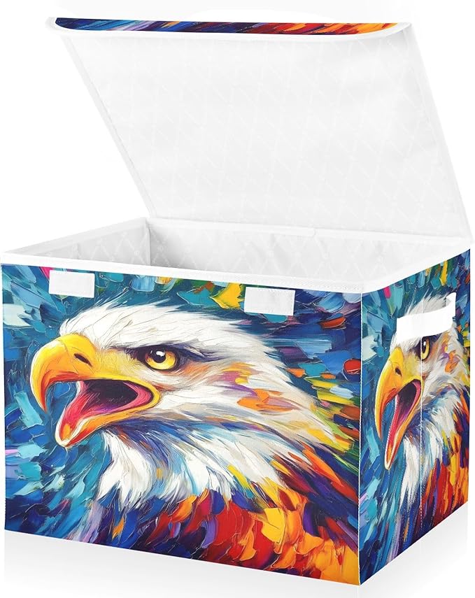 MNSRUU Containers Baskets with Lids Eagle Retro Fabric Foldable Storage Bins Organizer with Lid Collapsible Storage Boxes for Home Bedroom Closet Office