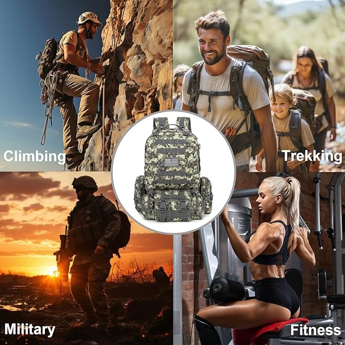 Tactical Backpack for Men Women Large Waterproof Military Backpack Detachable Molle Backpack Army Assault Pack (ACU Camo)