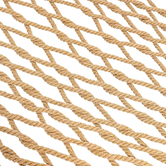 Lazy Daze Hammocks Double Rope Hammock 2 Person Traditional Outdoor Hand Woven Cotton Rope Hammock with Spreader Bar Carabiners Tree Straps Chains for Patio Yard - Max 450 Lbs Tan