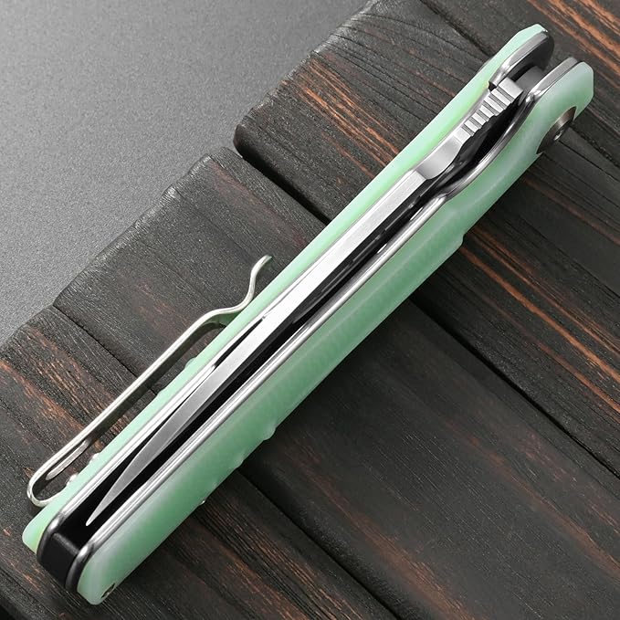 Sitivien ST131 Folding KnifeD2 Blade G10 Handle EDC Tool Knife with Liner Lock for Outdoor Camping Hiking Fishing(Jade)
