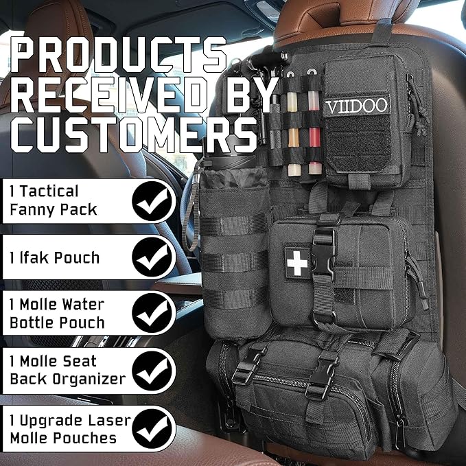 Molle Seat Back Organizer Tactical Seat Covers with Pouches Molle Tactical Vehicle Organizers Panel Car Seat Covers Protector for Truck
