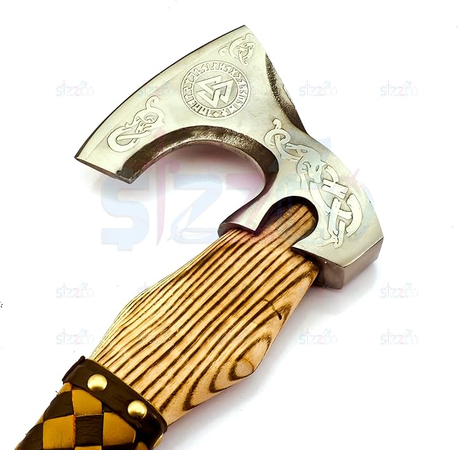 Custom Forged Carbon Steel Viking Style Bearded Axe - Real Hatchet Throwing &amp Camping Axe with Leather Wrap Best Gift for Anniversary Valentine's Day Birthday with Premium Leather Sheath