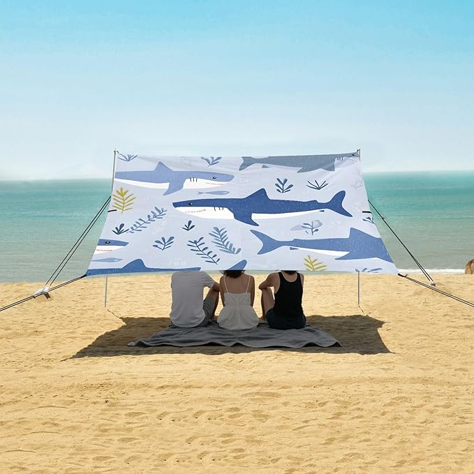 ALAZA Shark Grass Pattern Beach Tent Sun Shelter Portable Canopy Sunshade for Outdoor Camping Picnics Backyard Fun 10x9 ft